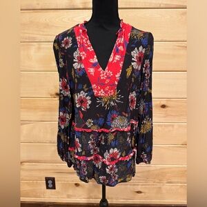 Anthropologie Dolan Floral V Neck Blouse , Large
